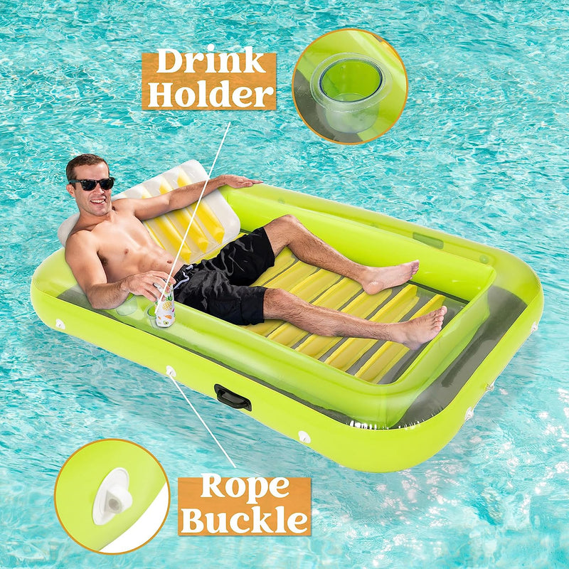 Sloosh 70in Inflatable Tanning Pool Lounge Float with Pillow, Green