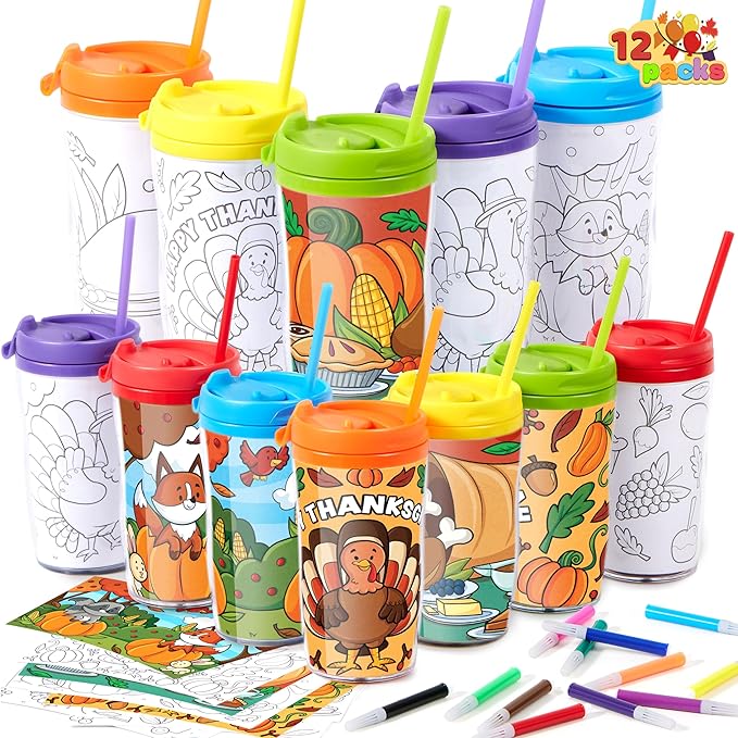 12 Pcs Thanksgiving Coloring Cup for Kids