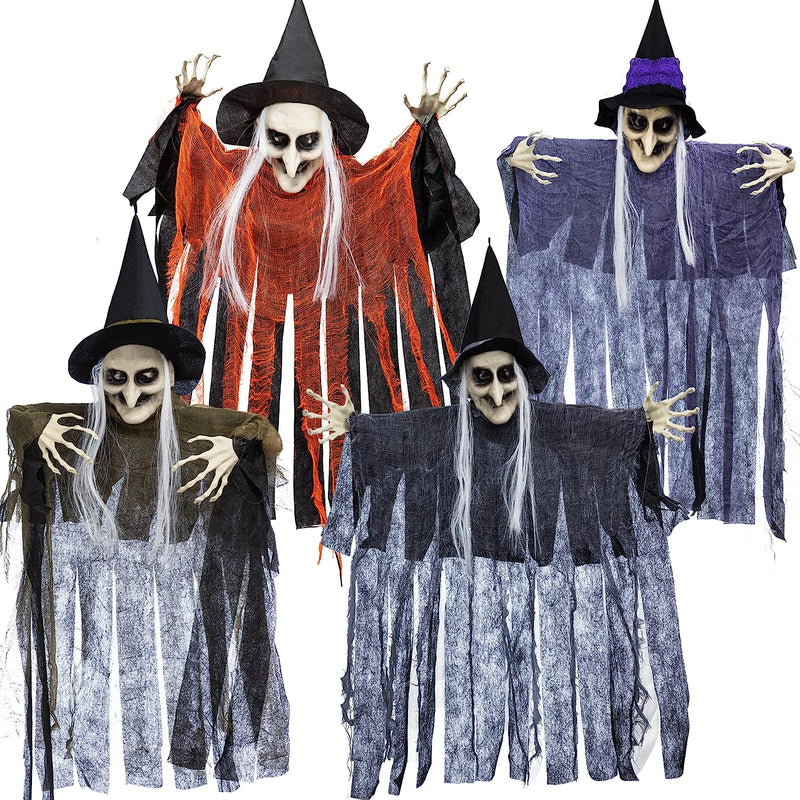 4 Pcs Hanging Witches (Purple, Orange, Green, Grey)
