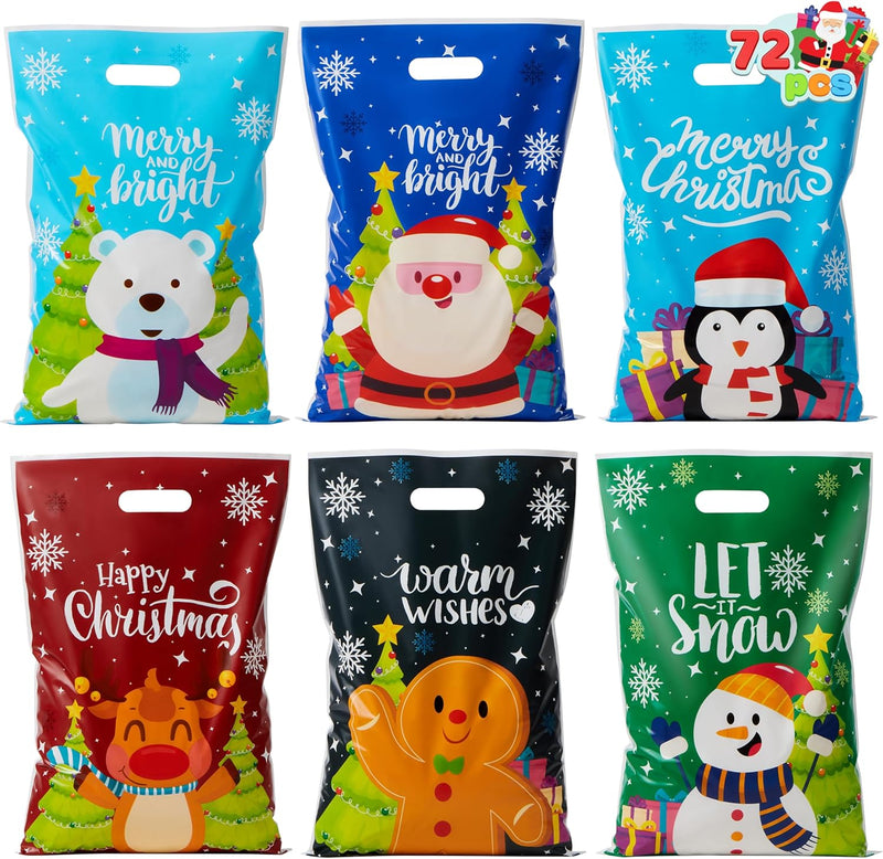 72 PCS Christmas Plastic Goodies Bags with Handles