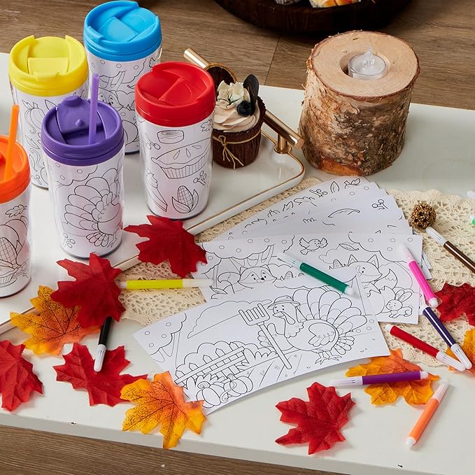 12 Pcs Thanksgiving Coloring Cup for Kids