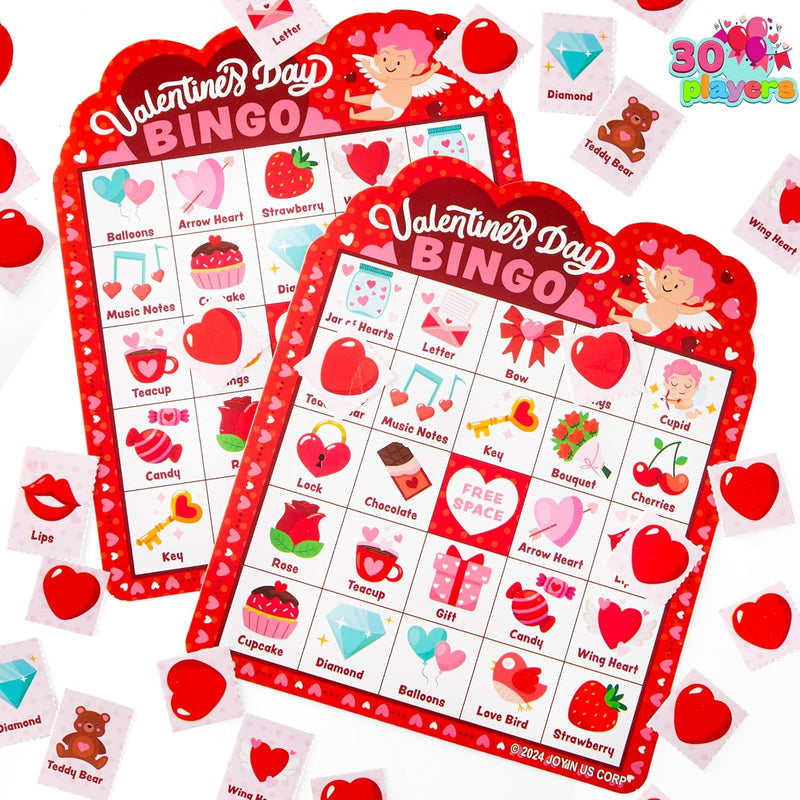 30 Players Valentines Day Bingo Cards (5x5)