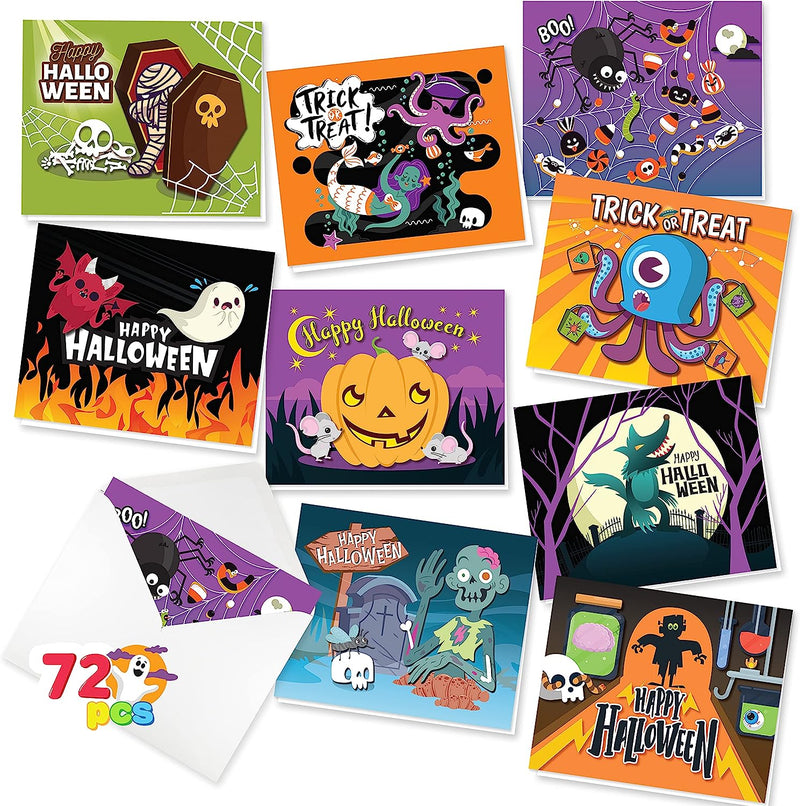 Halloween 3D push bubble-out Greeting Cards, 72 Pcs
