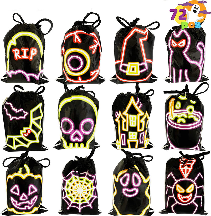 72 Pcs Halloween Drawstring Black Shining Candy Bags