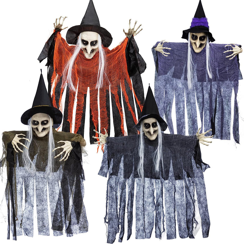 4 Pcs Hanging Witches (Purple, Orange, Green, Grey)