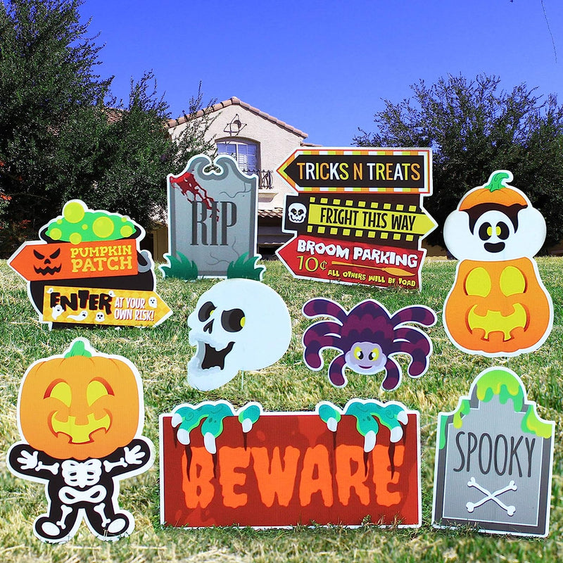 9 Pcs Friendly Halloween Corrugate Yard Stake Signs