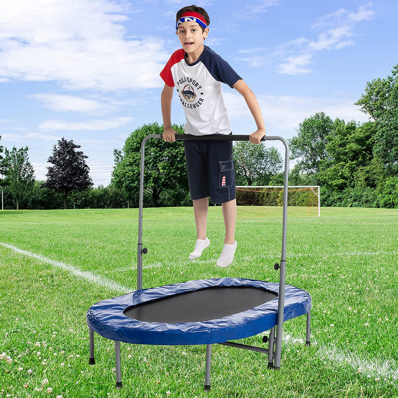 Oval Foldable Double Trampoline with Handrail