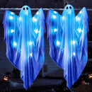 2 Pcs 35.4” Halloween Hanging Light up Ghost with Blue LED Light
