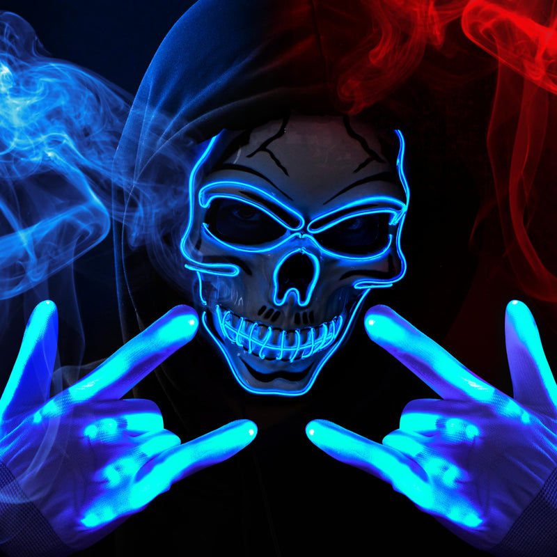 Halloween LED Skull Mask with Light Up Gloves, Blue