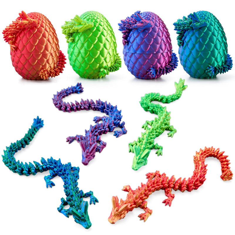 4 Pcs 3D Printed Dragon Eggs with Laser Dragon, Cool Articulated Toys for Kids
