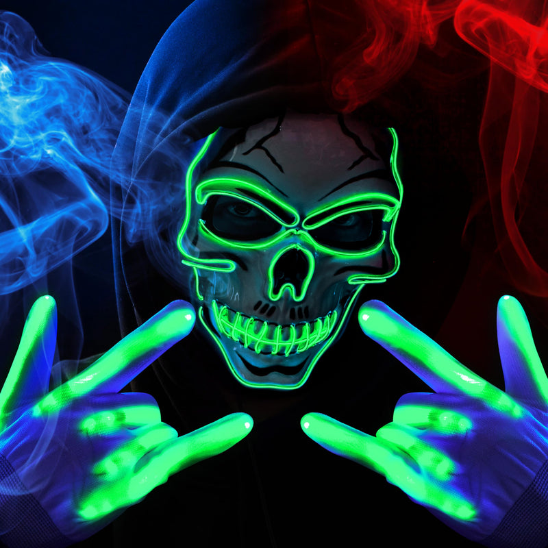 Halloween LED Skull Mask with Light Up Gloves, Green