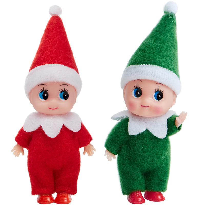 2PCS Christmas Tiny Elf Plush Doll, Red Green