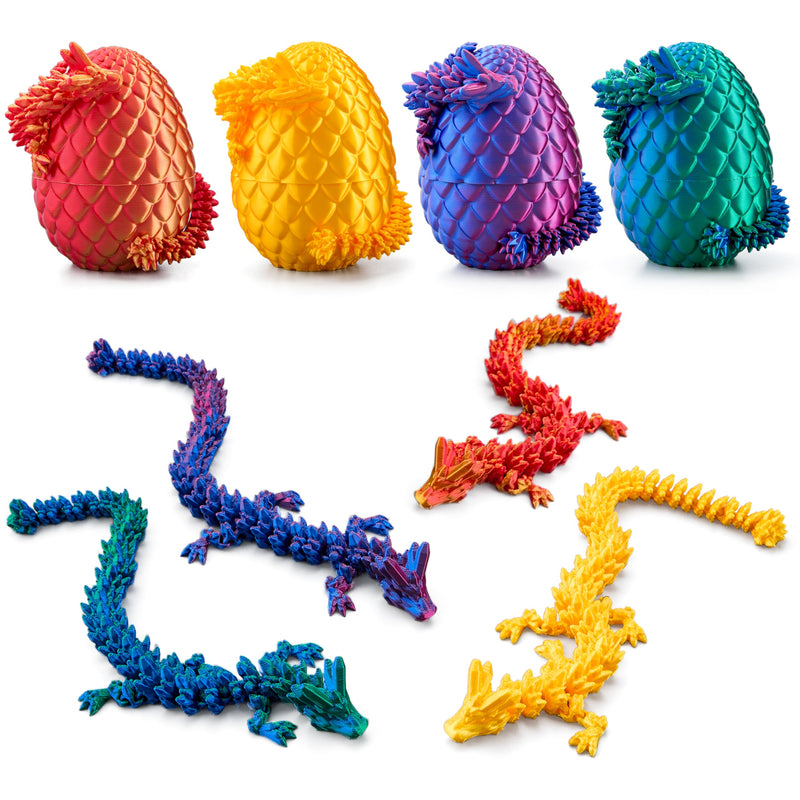 4 Pcs 3D Printed Dragon Eggs with Laser Dragon, Cool Articulated Toys for Kids