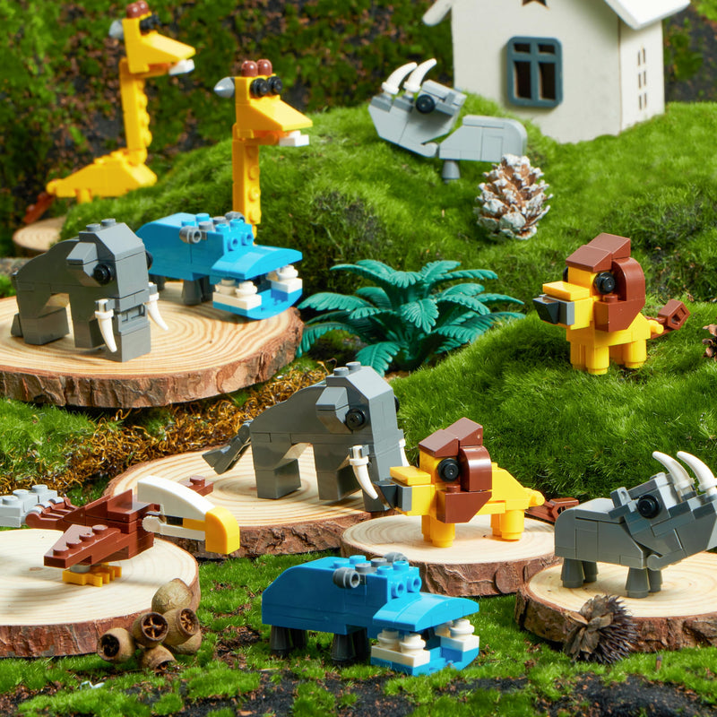 24 Packs Valentines Day Cards with Safari Animal Building Blocks for Gifts Party Favor