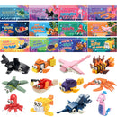24 Packs Valentines Day Cards with Ocean Animal Building Block for Party Gifts