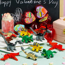 24 Packs Valentines Day Cards with Dinosaur Building Blocks Filled Hearts for Party Favor
