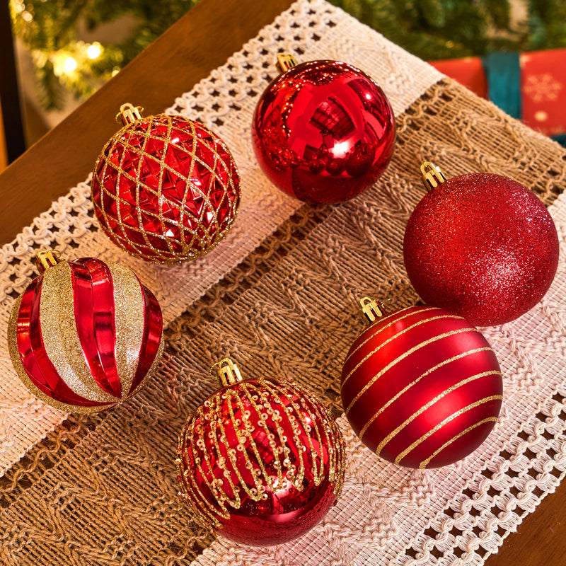 12 Pcs 3.15'' Red Gold Christmas Balls Ornaments Set