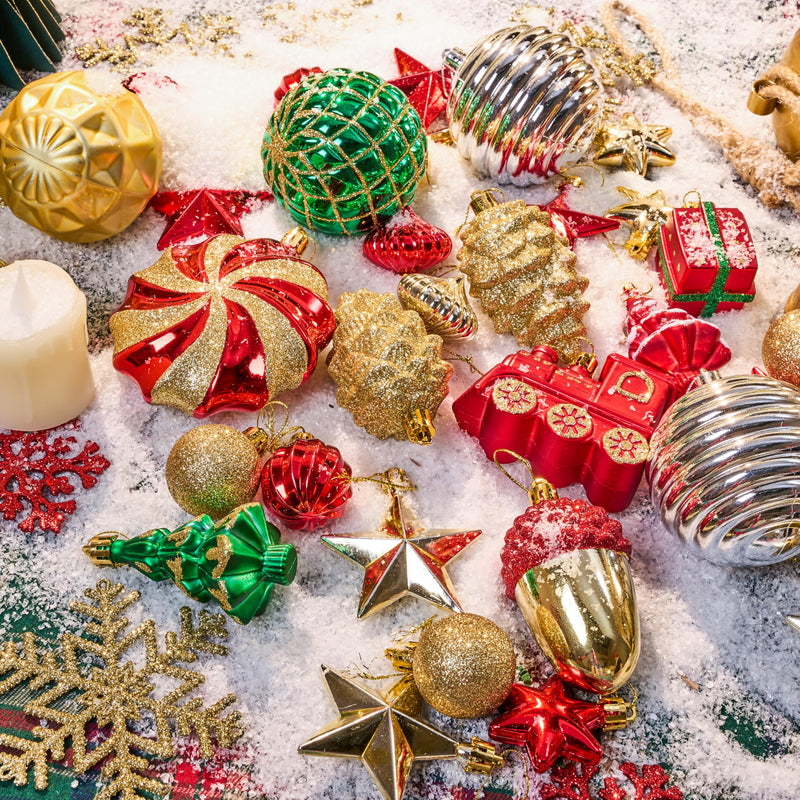 82 Pcs Assorted Christmas Ornaments Ball Set, 3.15'' Red Gold Green Deluxe