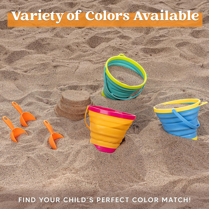 3Pcs Collapsible Beach Toy Buckets with Shovels