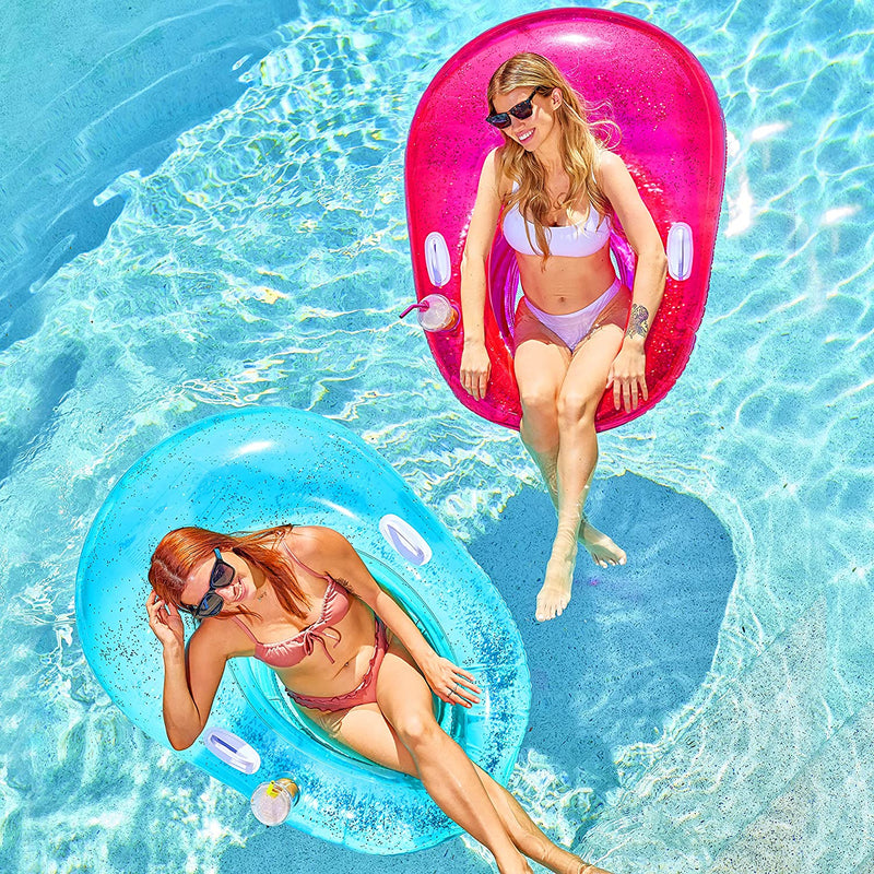 2Pcs Glittering Inflatable Pool Float, 51inx 41in Cyan & Pink