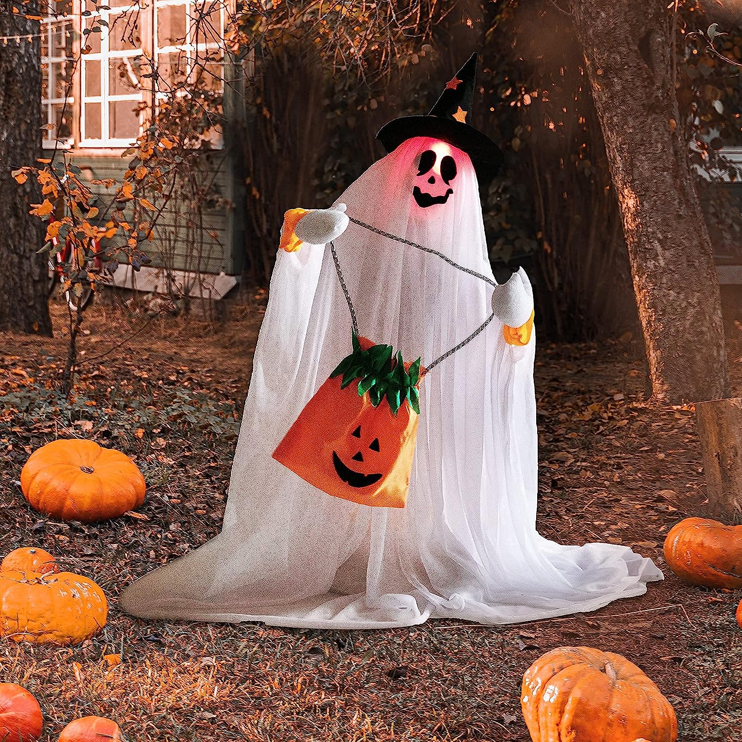 JOYIN | 28'' Animated Ghost with Pumpkin Bag