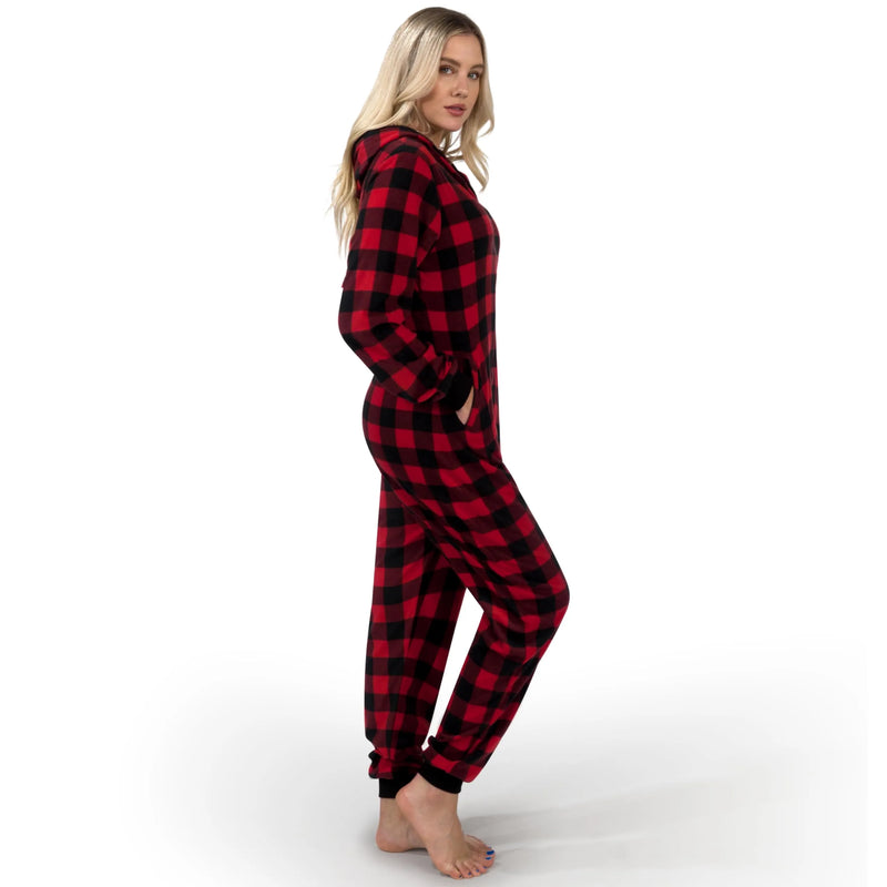 Adult Christmas Fleece Plaid Hoodie Full Zipper Pajamas