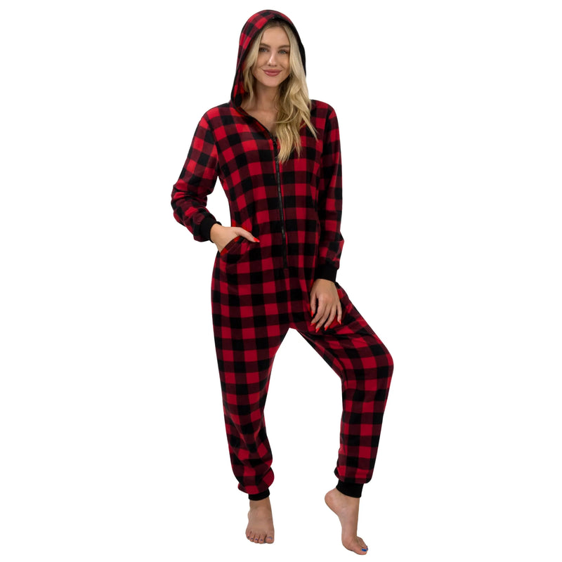 Adult Christmas Fleece Plaid Hoodie Full Zipper Pajamas