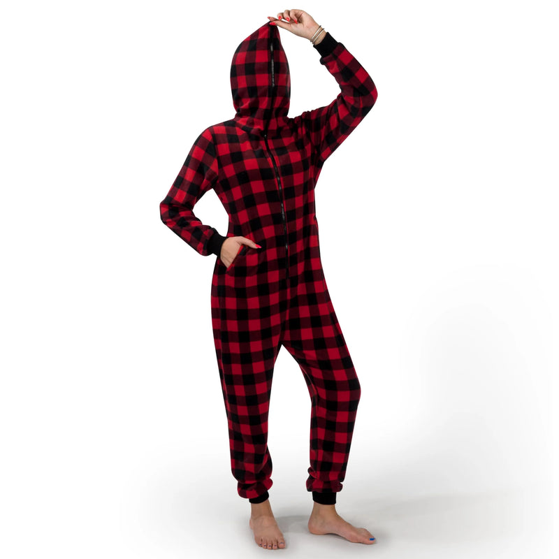 Adult Christmas Fleece Plaid Hoodie Full Zipper Pajamas