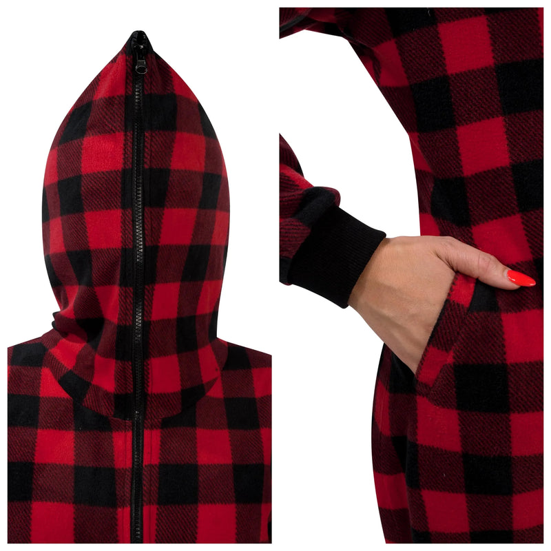 Adult Christmas Fleece Plaid Hoodie Full Zipper Pajamas