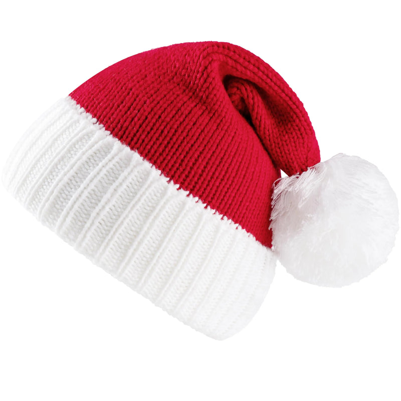 Adult Knit Christmas Santa Beanie Hat with Pom Poms