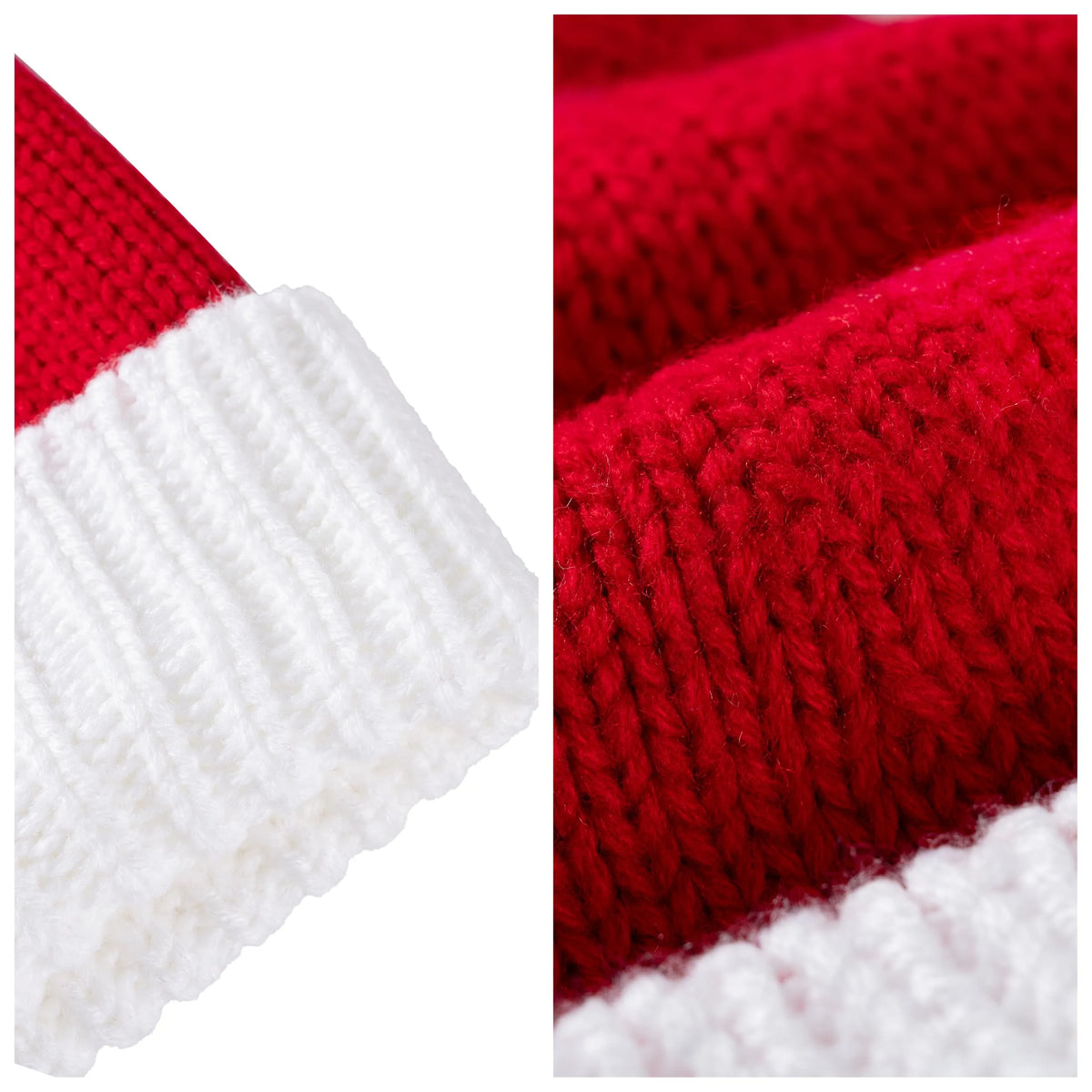 Festive Knitted Santa Hat with Pom Poms, One Size Fits All Adults Festive Holiday Santa Hat, Warm Hand Knit Hat, Attached Pom  main image 4