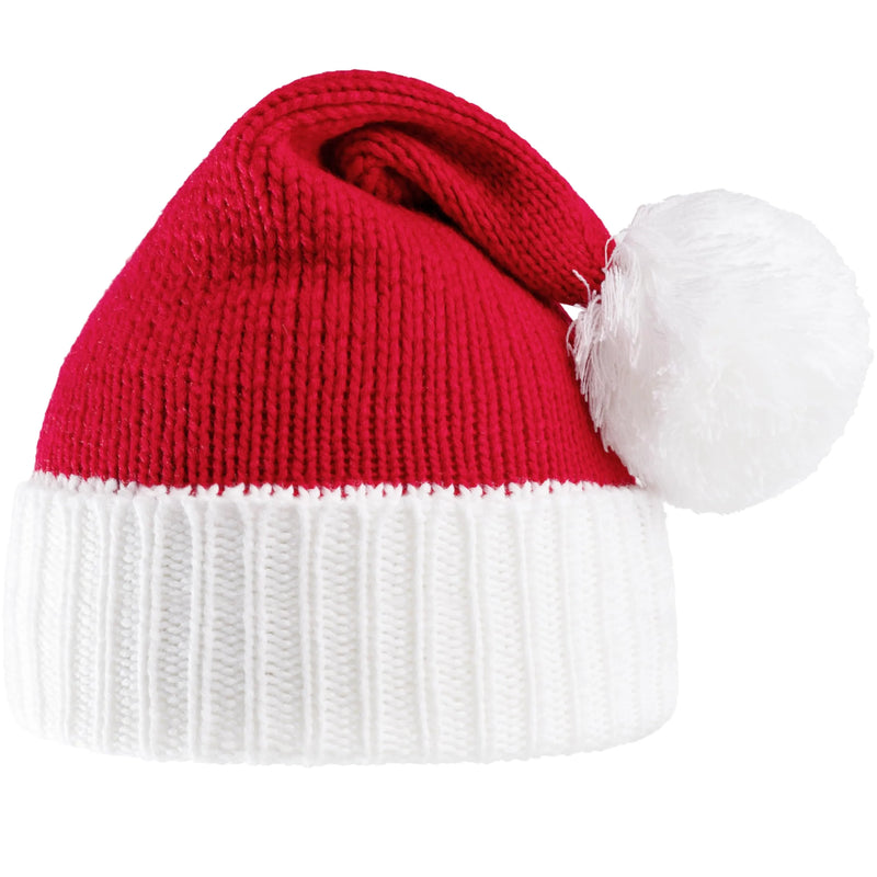 Adult Knit Christmas Santa Beanie Hat with Pom Poms