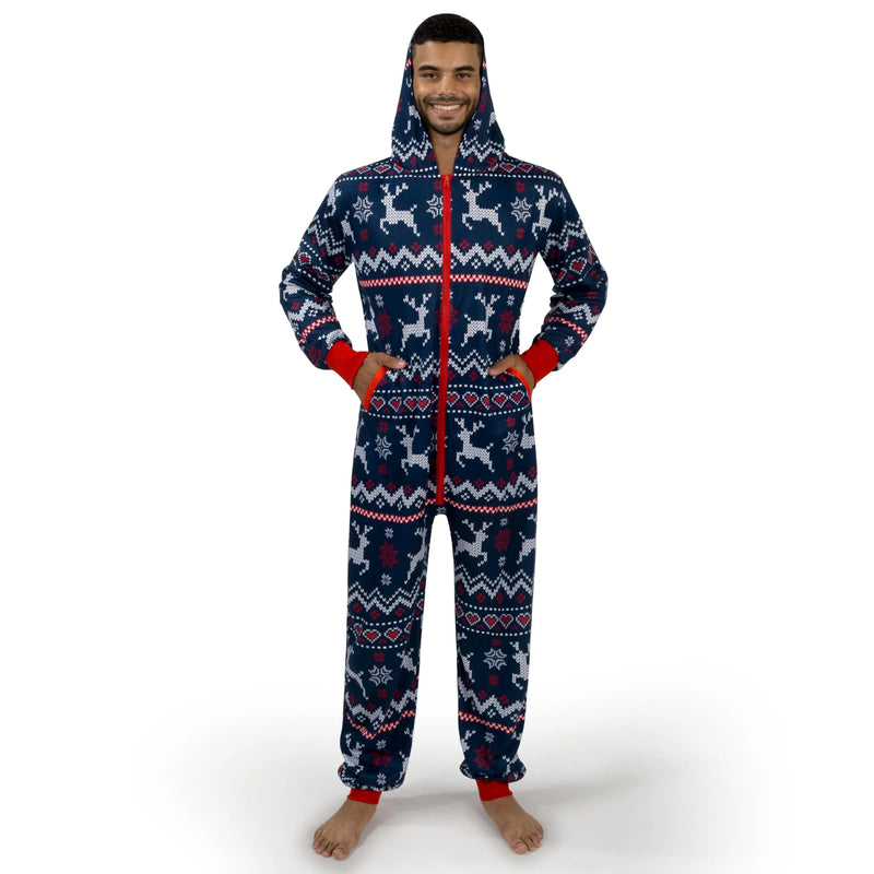 Adults Christmas Hooded Pajamas, Men Loose Christmas Pajamas