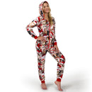 Adults Cute Cat Print Christmas Hooded Pajamas with Pockets