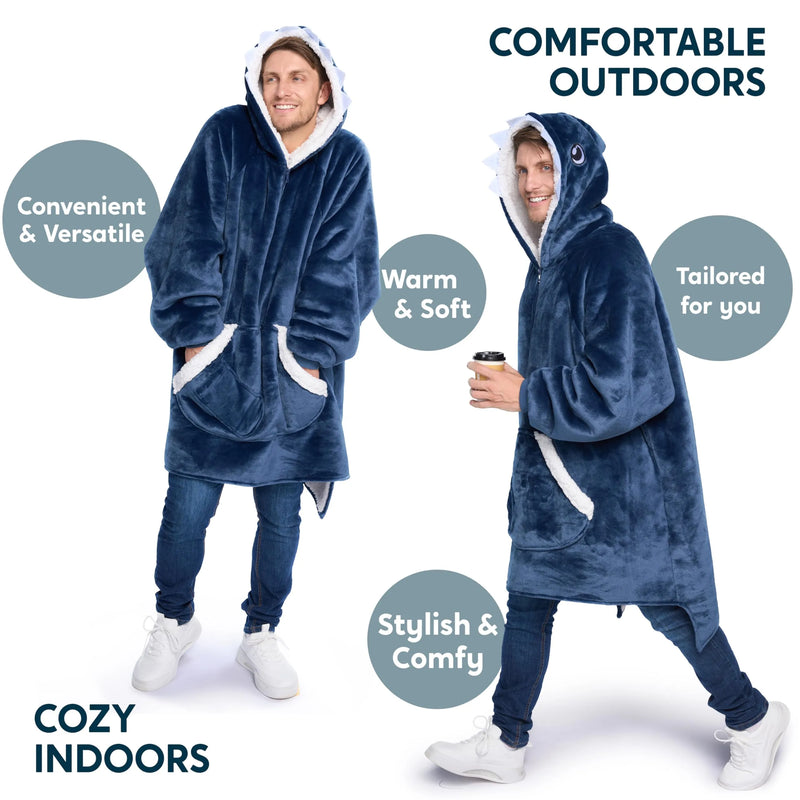 Adults Wearable Blanket Hoodie, Fleece Sherpa Pullover Hooded Blanket