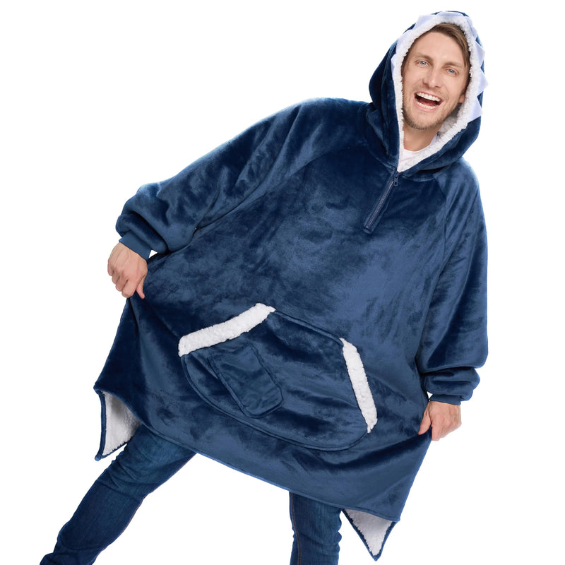 Adults Wearable Blanket Hoodie, Fleece Sherpa Pullover Hooded Blanket