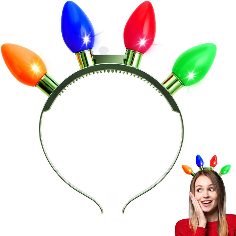 Christmas 1 Pack LED Light Up Bulb Headband with 4 Colorful LED Bulbs, 6 Flashing Modes