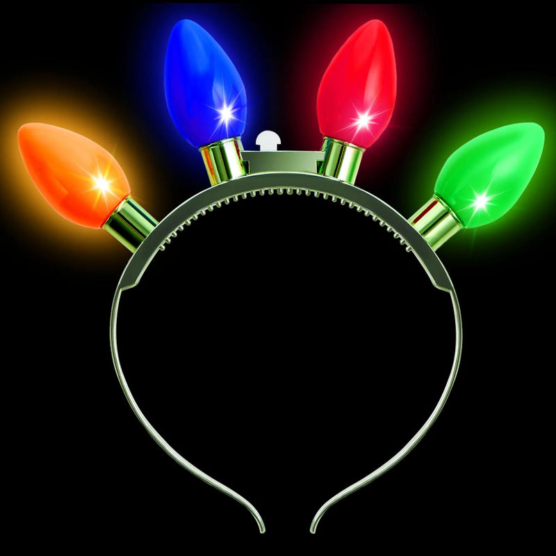 Christmas 1 Pack LED Light Up Bulb Headband with 4 Colorful LED Bulbs, 6 Flashing Modes