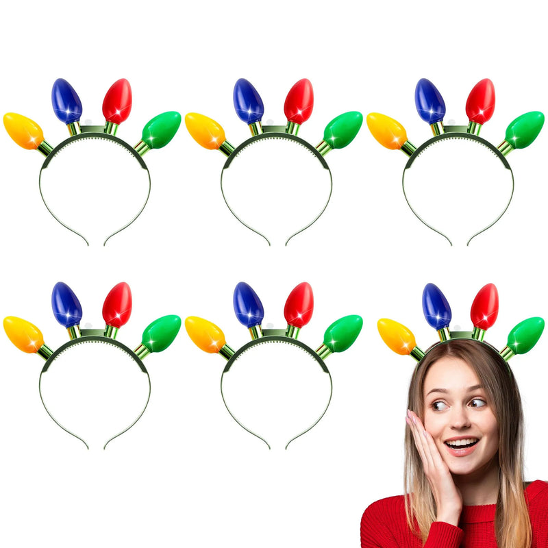 Christmas 9 Packs LED Light Up Bulb Headband with 4 Colorful Bulbs