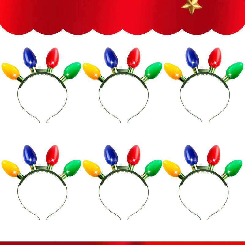 Christmas 9 Packs LED Light Up Bulb Headband with 4 Colorful Bulbs