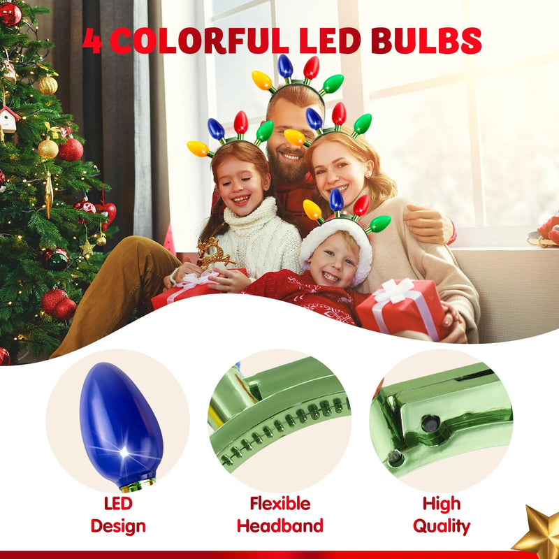 Christmas 9 Packs LED Light Up Bulb Headband with 4 Colorful Bulbs