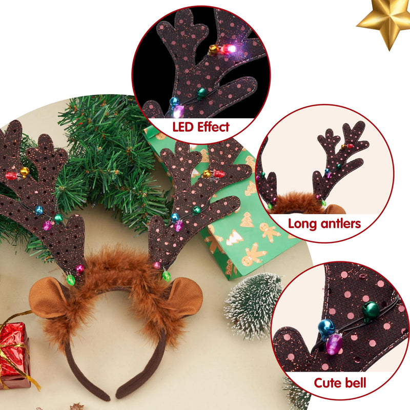 Christmas Light Up Cute reindeer headband Adult Kids Xmas Accessories