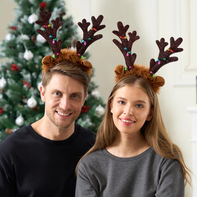 Christmas Light Up Cute reindeer headband Adult Kids Xmas Accessories