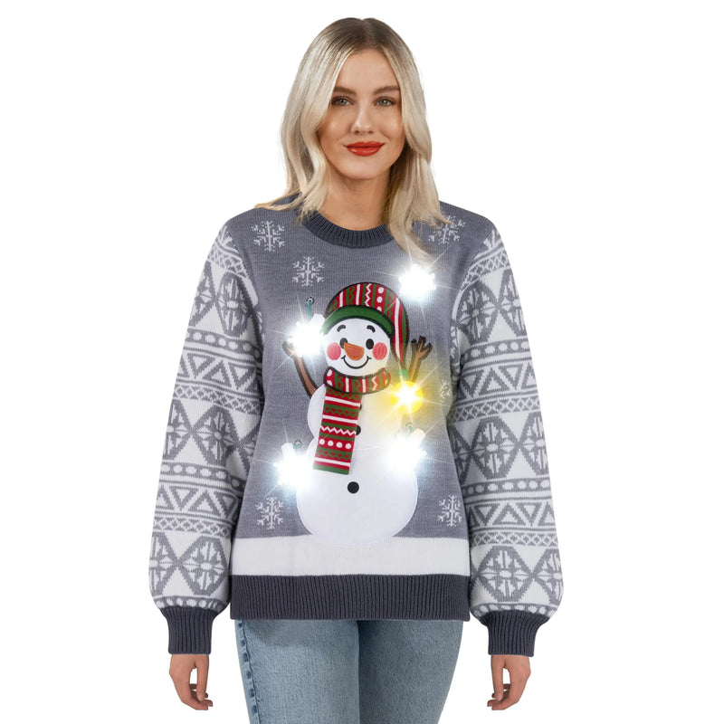 Christmas Novelty LED Light Up Women Snowman Ugly Sweater