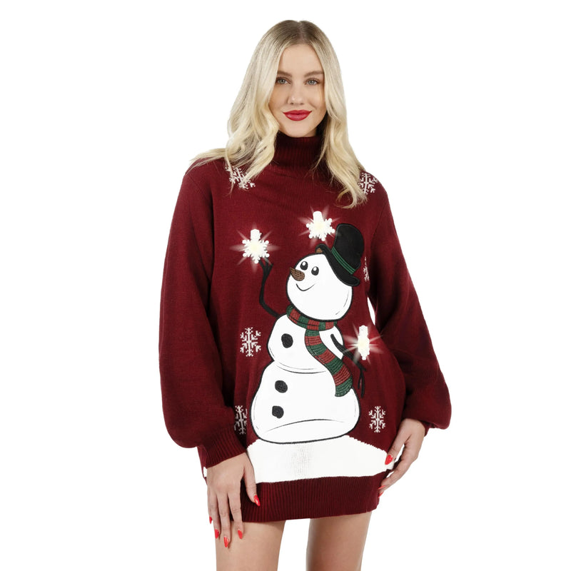 Christmas Ugly Sweater Dress 3D Snowman Women Turtleneck Loose Sweate