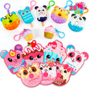 28Pcs Dessert Squishy Toys Keychains with Kids Valentines Cards