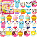 28Pcs Dessert Squishy Toys Keychains with Kids Valentines Cards