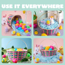 Easter Colorful Round Bamboo Woven Goodie Basket with Folding Handle