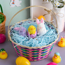 Easter Colorful Round Bamboo Woven Goodie Basket with Folding Handle