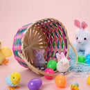 Easter Colorful Round Bamboo Woven Goodie Basket with Folding Handle